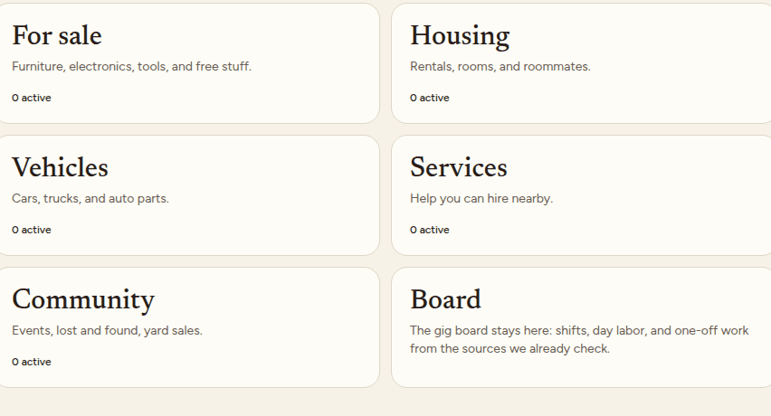 Paso Gigs category board on the live site.